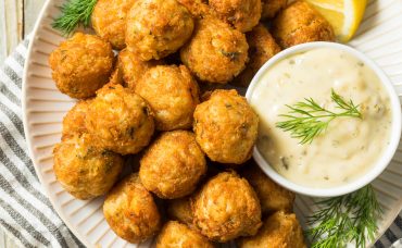 Homemade Seafood Mini Crab Cake Balls with Tartar Sauce